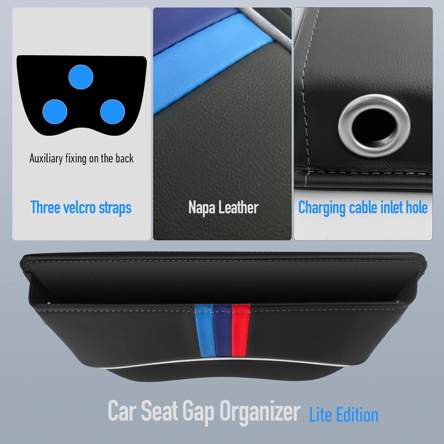 Car Seat Gap Filler Organizer, Black, 2 Pack | Leather, Adjustable, For Front Seats, Storage Box for Phones, Keys, Coins