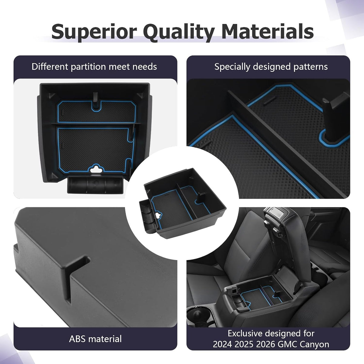 LUWU Center Console Organizer for 2023 2024 2025 2026 Chevrolet Colorado & GMC Canyon Accessories Armrest Console Storage Box Glove Organizer Tray ABS Material for Canyon Interior Accessories (Blue)