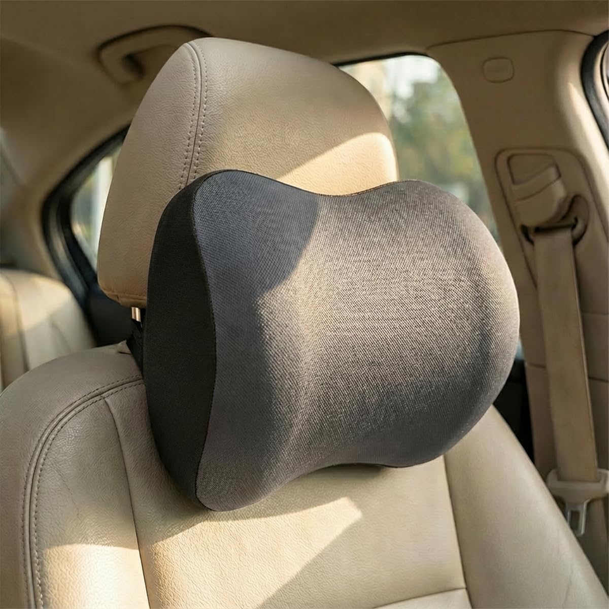 Car Headrest Pillow, Soft Memory Foam Car Neck Support Pillow for Pain Pressure Relief, Breathable Auto Interior Head Rest Cushion with Adjustable Strap for Comfortable Driving (Black)