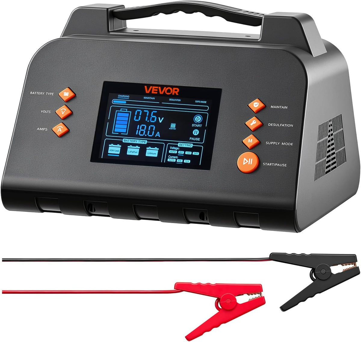 VEVOR Smart Battery Charger 25A 6V 12V 24V for Lithium LiFePO4 Lead-Acid
