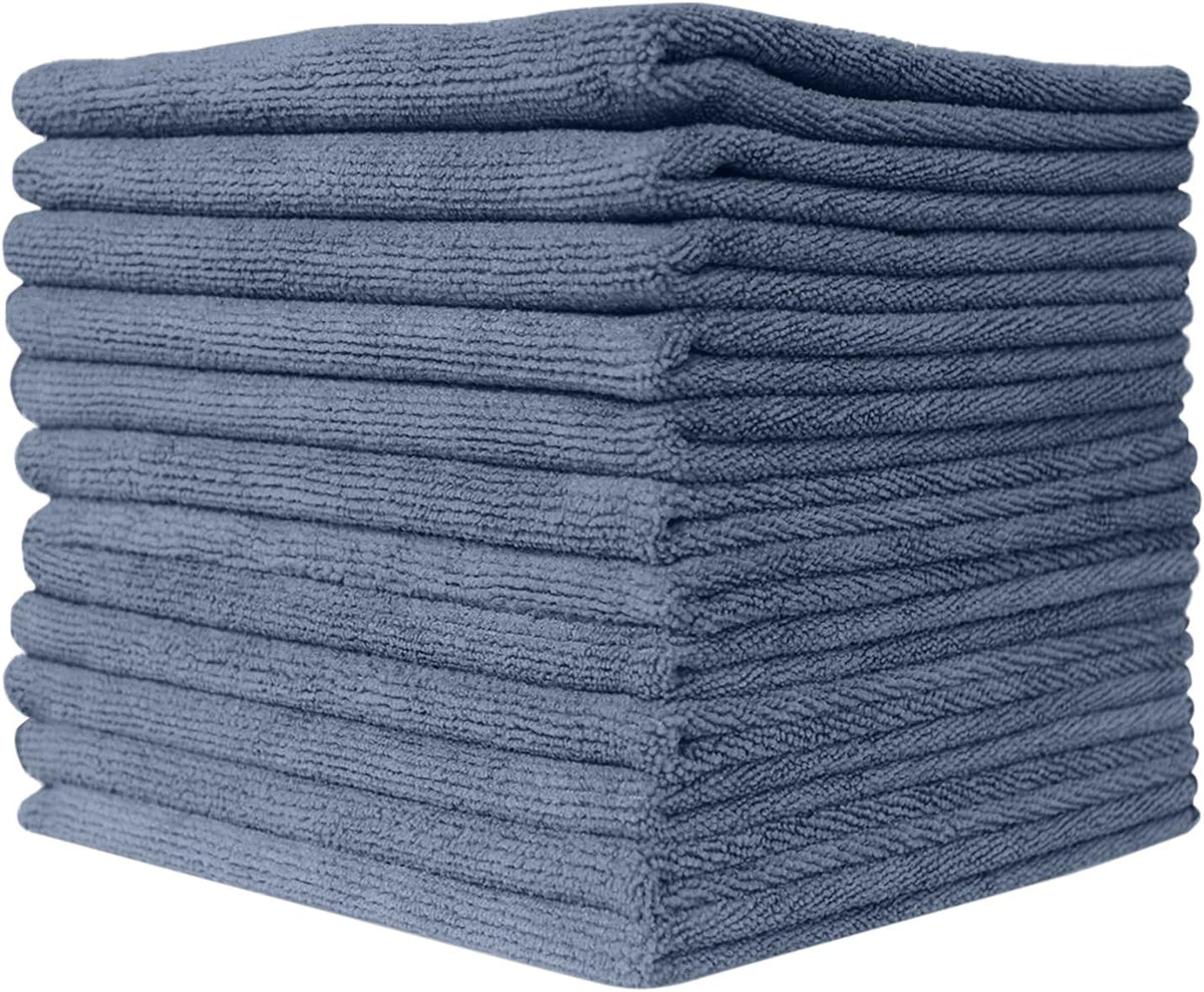SAIU Microfiber Cleaning Cloths 16x16 in Grey/Blue/Yellow Higher Absorency 12 Pack, Car Washing Cloth Dry Dust Polish Multiple Uses (Grey)
