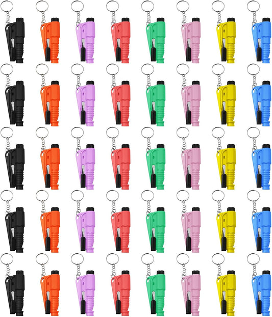 40 Pcs Car Window Breaker Key Chains, 3 in 1 Glass Breaker Seat Belt Cutter Survival Whistle Portable Safety Emergency Escape Tools Multifunctional Car Accessories, 8 Color
