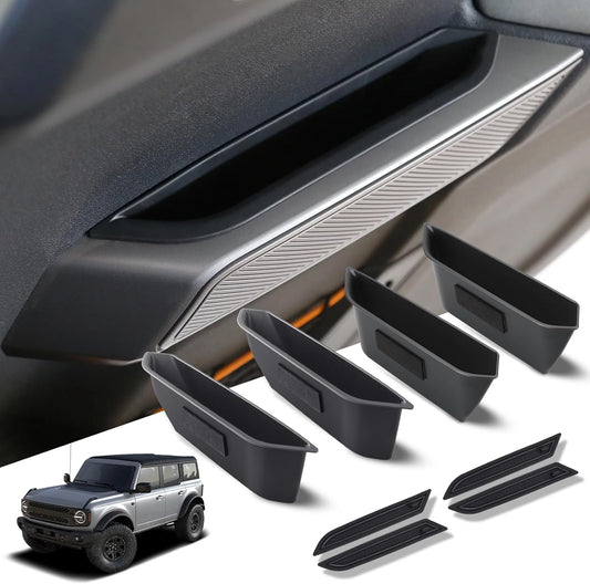 1797 4 Door Handle Storage Box fit for Ford Bronco 2021 2022 2023 2024 2025 2026 Accessories Car Pocket Organizer with Anti-Slip Black ABS Plastic-4pcs/Set (Not for Sport/2 Door)
