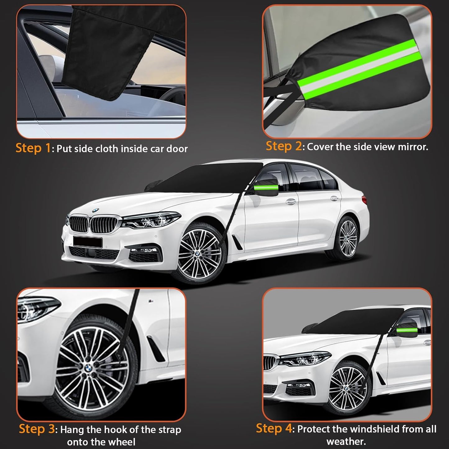 Windshield Cover for Ice and Snow - 600D Oxford Fabric Car Windshield Snow Cover Heavy Duty, Magnetic Car Anti-Snow Cover for Most Sedan Truck SUV Van and MPV, Winter Cars Accessories (70 x 50 Inch)