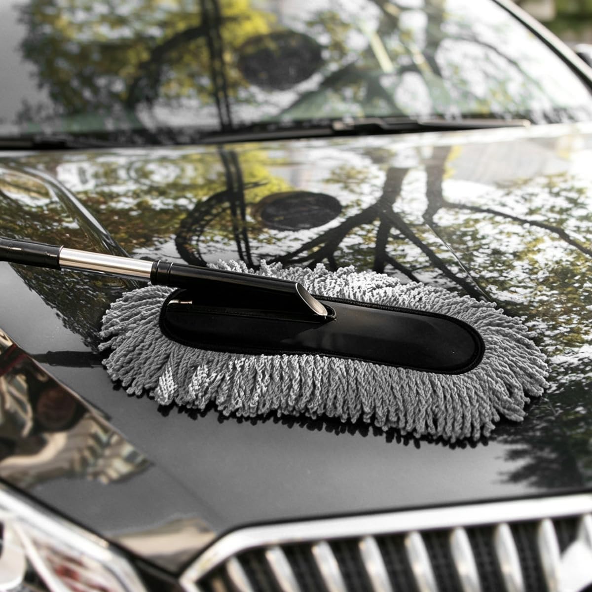 Car Duster Exterior Scratch Free, Microfiber Vehicle Dust Cleaning Brush with Extendable Handle, Multipurpose Auto Interior Exterior Detailing Duster, Universal Fit (Gray)