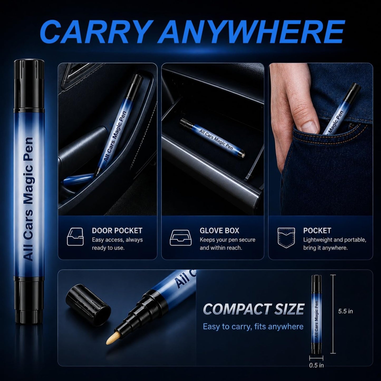 2PCS All Cars Magic Pen, Car Scratch Remover Pen, Universal Touch Up Paint Pen Fits All Car Colors, Long-Lasting & Fast Drying, Quick Fix for Cars Scratch Repair