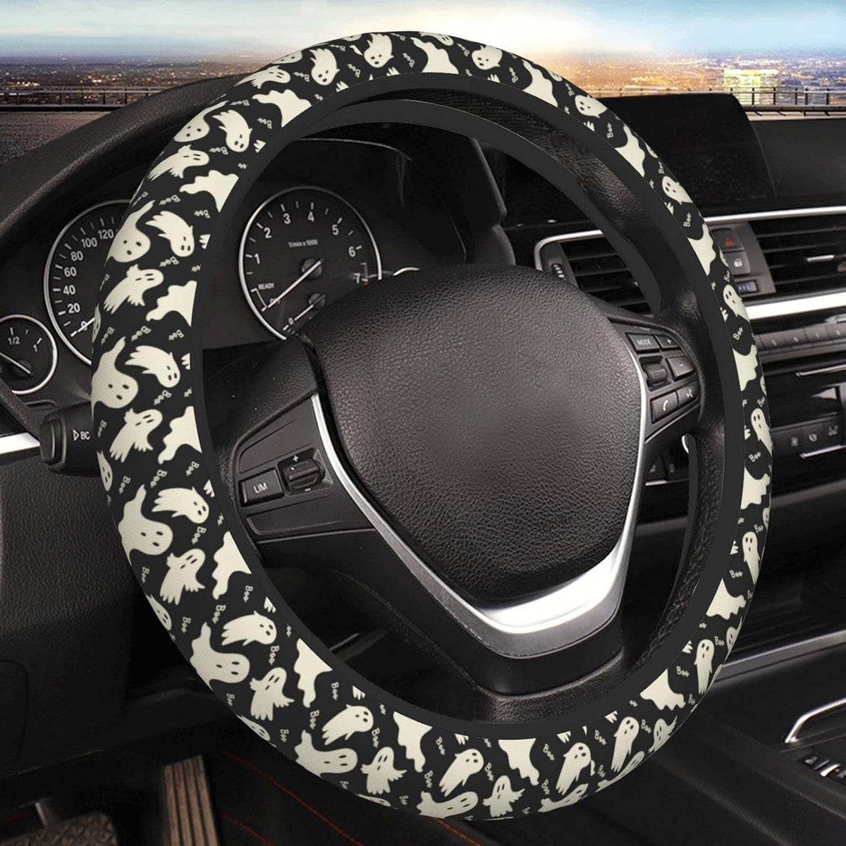 Ghost Pattern Steering Wheel Cover Universal 15 Inch Cute Car Accessories Protector for Women Men