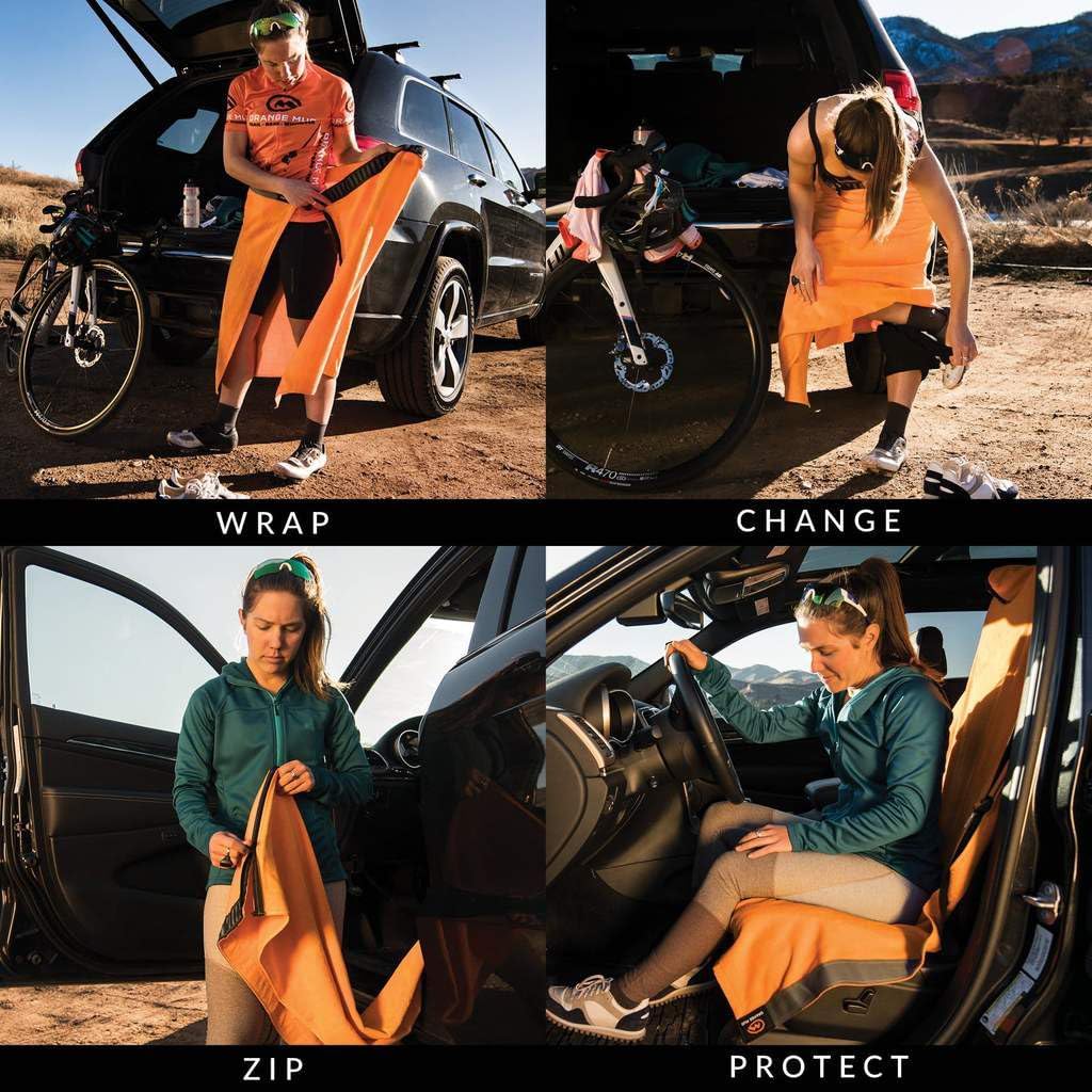 Orange Mud Transition & Seat Wrap V2.0 – Car Seat Cover, Changing Kilt & Multipurpose Towel – Sweat-Proof, Quick-Dry, Secure Wrap for Athletes, Runners, Cyclists – Orange