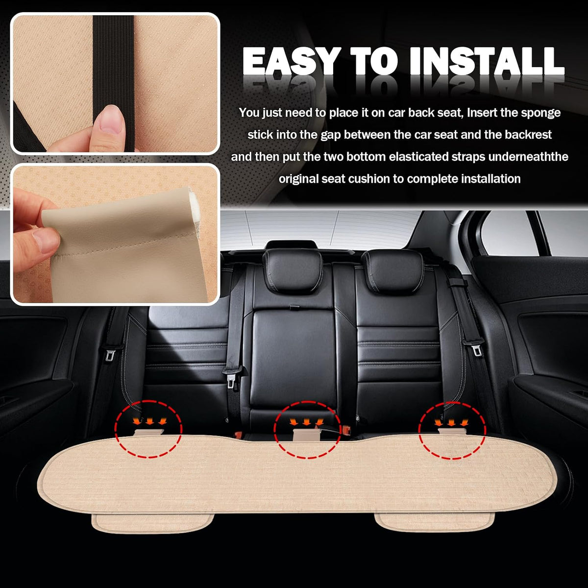 Car Back Seat Cover with Side Pockets,Breathable & All-Season Bench Seat Cover for Back Seats Protection,Anti-Slip Backs Seats Protector Car Interior Accessories for Cars,SUVs (Rear Seat/Beige)