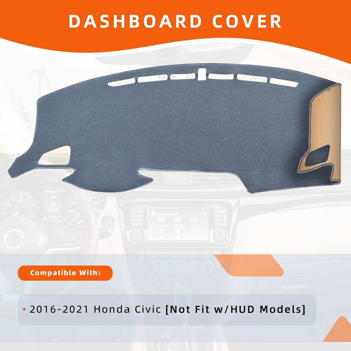 Dashboard Cover Dash Mat Fit for Ho-nda Civic 2021-2016 (Without HUD Models),Car Dash Board Mat Anti-Glare Carpet,Non-Slip Pad Sunshield Protector (Grey)
