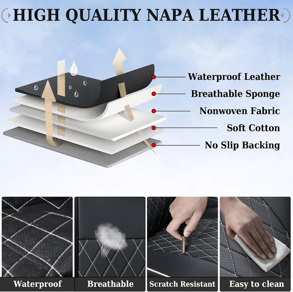 Coverado Tacoma Seat Covers, Car Seat Covers Front Seats, Leather Seat Covers for Cars Car Seat Protector Cushion Tacoma Accessories Custom Fit 2005-2015 Toyota Tacoma Double/Crew Cab(White Line)