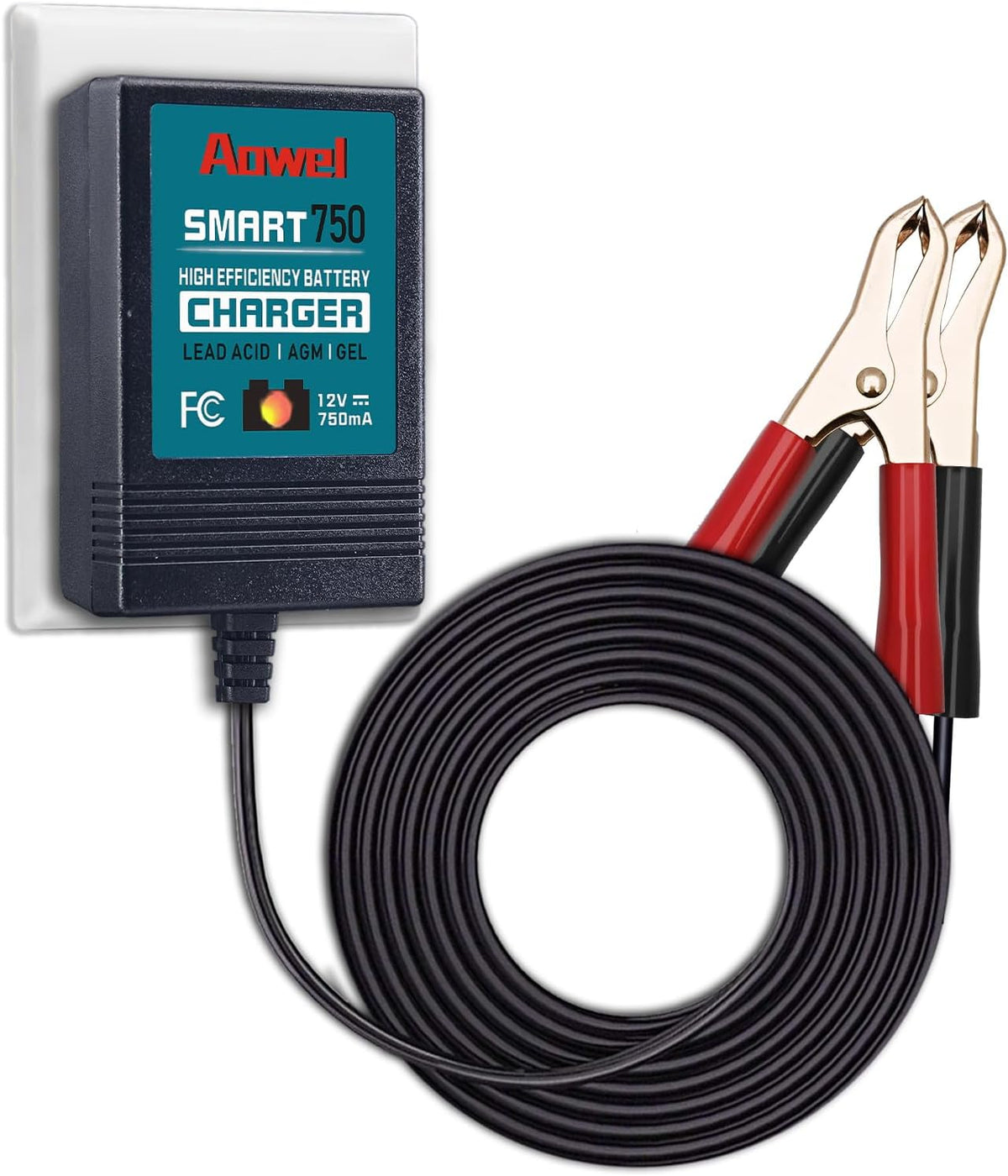 Aowel 12V 750mA Trickle Charger, Smart Battery Charger & Maintainer for Motorcycle, ATVs and More