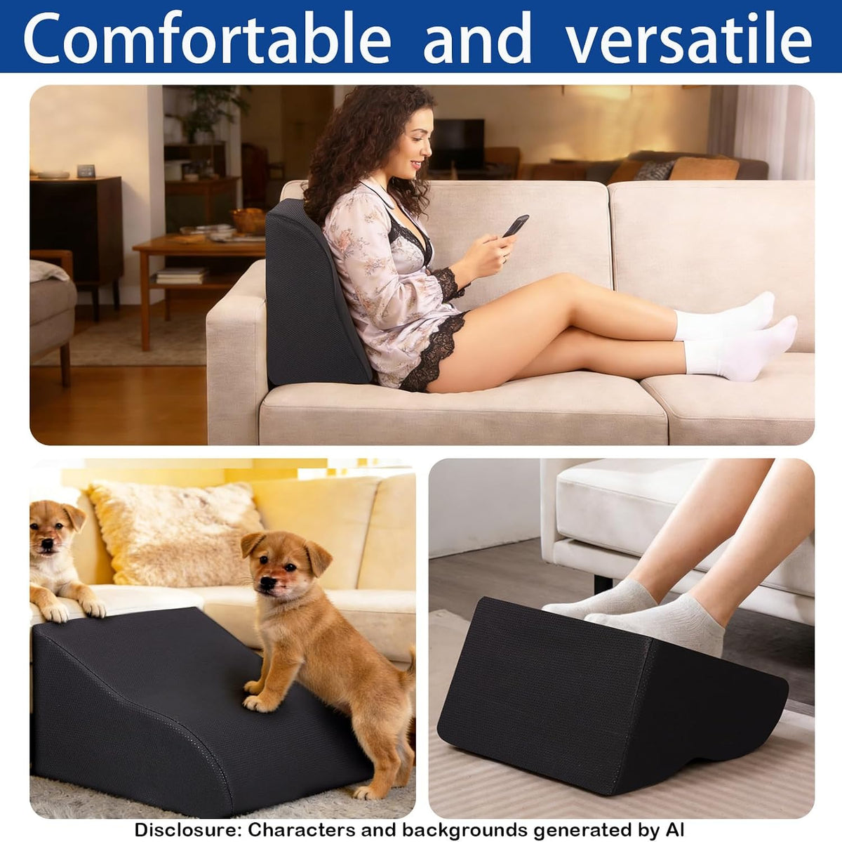 Foot Rest for Under Desk at Work, Ergonomic Under Desk Footrest with Washable Cover for Office, Home & Gaming Leg Elevation Pillow Black