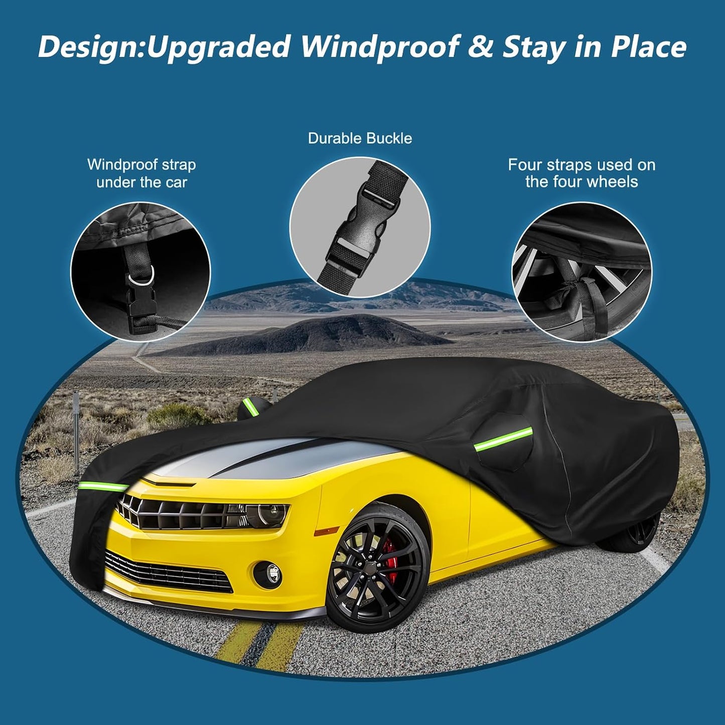 Car Cover for 2010-2025 Chevrolet Camaro SS ZL1 RS LT 1LE Coupe Convertible | Waterproof 210D Oxford Heavy Duty All Weather Outdoor Full Car Cover with Zipper Cotton Lining