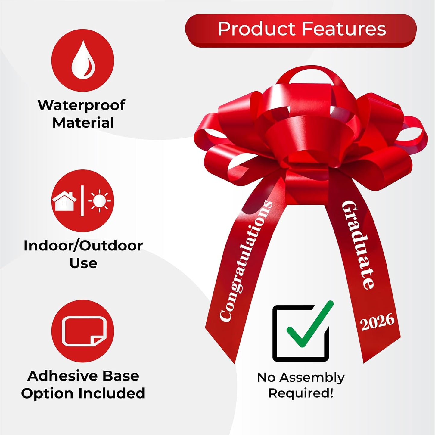 Giant 30 Inch Red Magnetic Car Bow Grad Year 2026 JumBow Weather Resistant Vinyl No Assembly Handmade USA Congratulations Graduate High School College