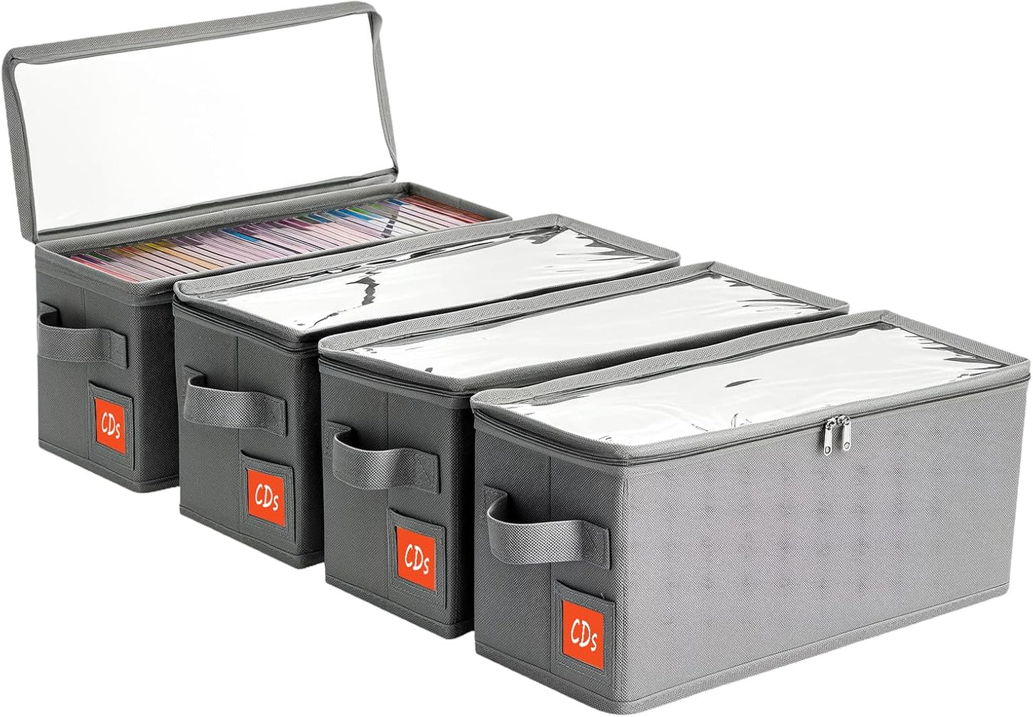 Stackable CD Holder & Storage Case - CD Storage Box Organizer with Lid & Handle - Dustproof CD Container with Clear PVC Top - 2Pack (Gray)