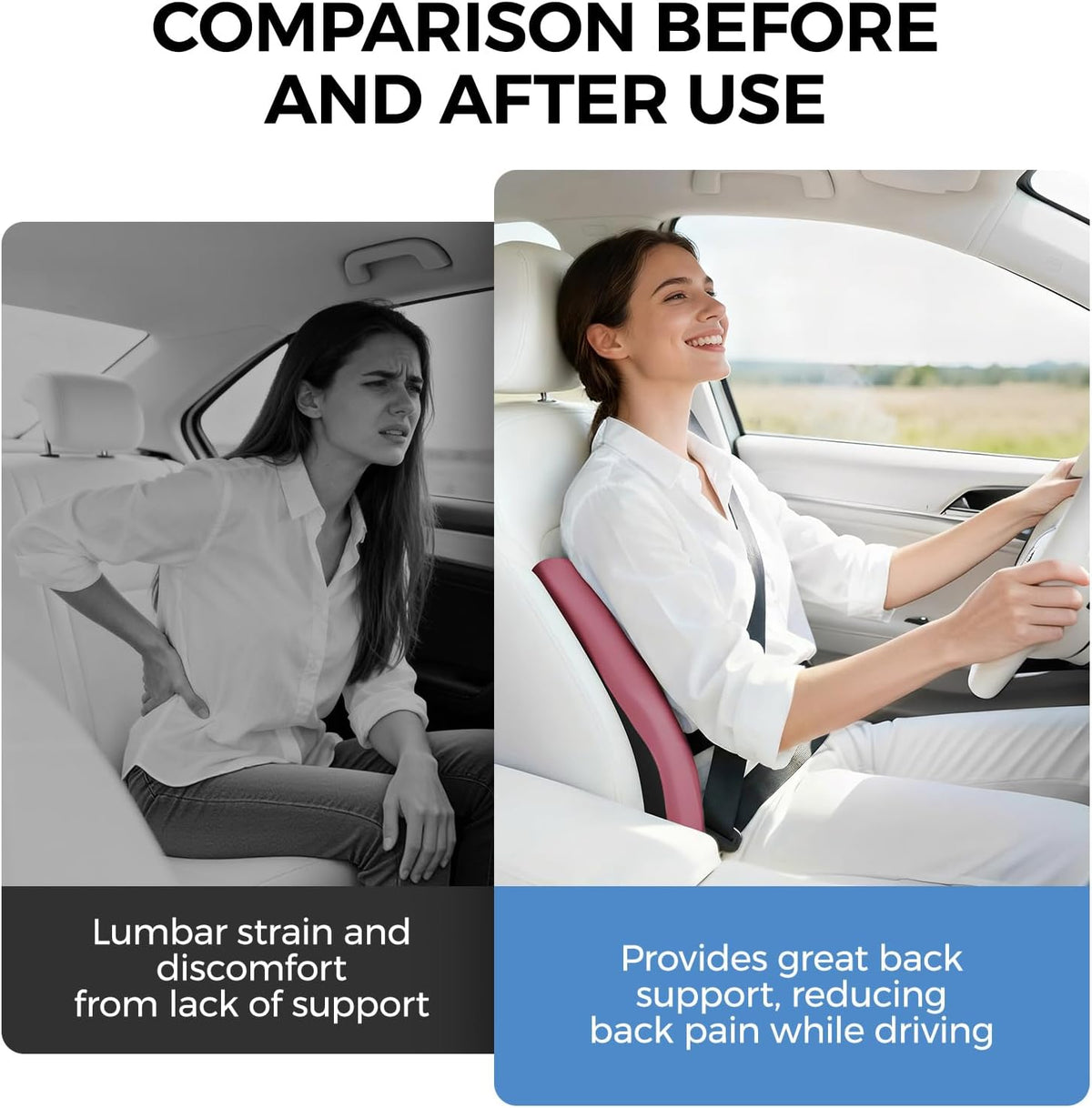 BEBAS Ergonomic Lumbar Support Pillow for Car, Memory Foam Car Back Cushion