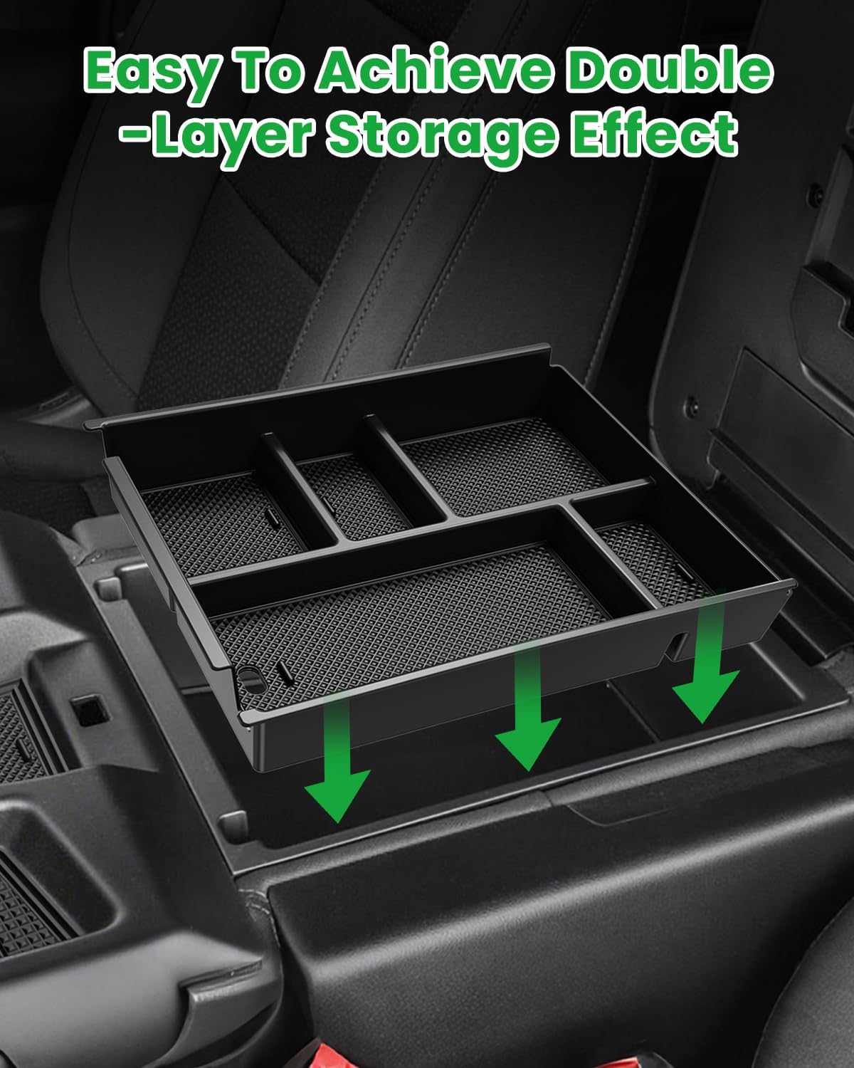 Center Console Organizer, 2PCS Storage Tray Compatible with 2019-2025 Chevy Silverado/GMC Sierra 1500 & 2020-2025 Chevy Silverado/Sierra 2500HD 3500HD (Split-Bench Folding Seat)-Black