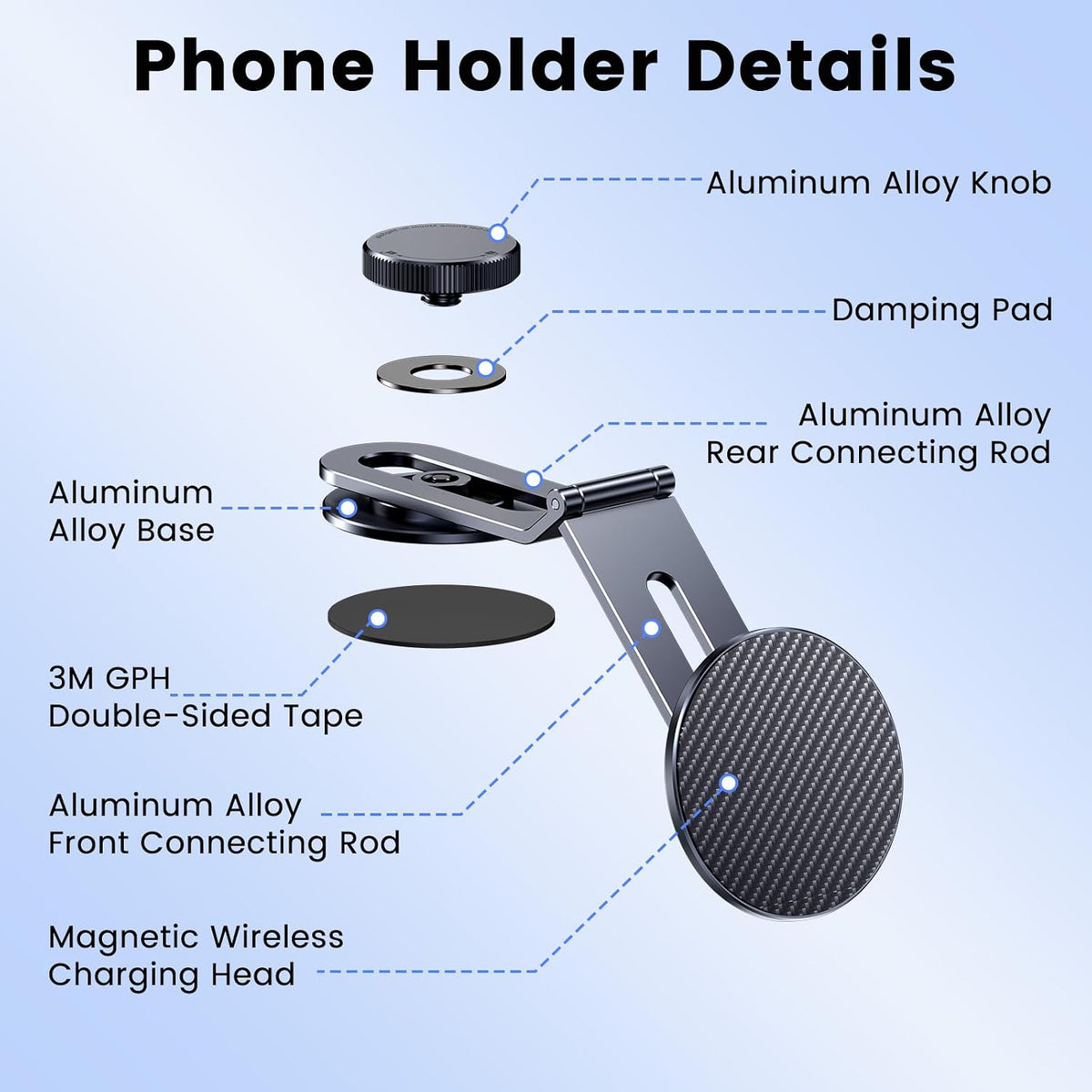 Tesla Phone Mount with 15W Fast Charging, Foldable Hidden Car Holder for Tesla Model 3 / Y/Cybertruck, 360° Rotatable Dashboard Screen Bracket with Ultra-Strong N52 Magnets