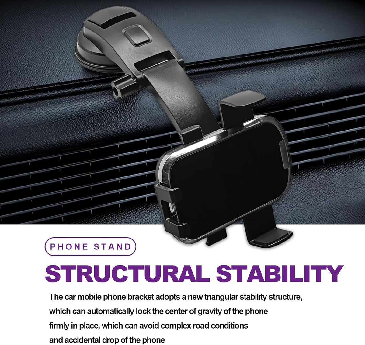 Car Phone Holder Mount Clip, Upgraded 3-in-1 Car Phone Holder Mount, Powerful Vacuum Suction Phone Mount for Car Dashboard Air Vent Windshield, 360° Adjustable, for All iPhone Android Phone