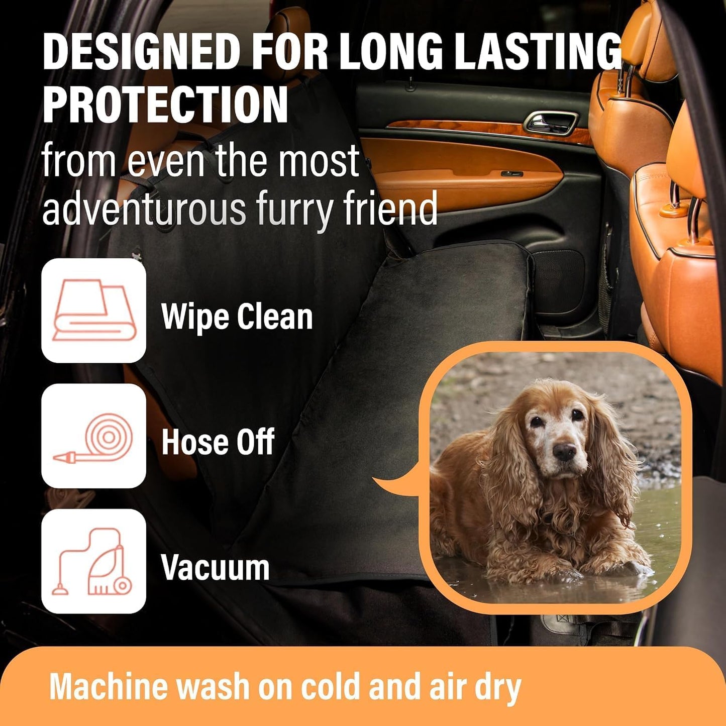 Active Pets Waterproof Hammock Standard Car Seat Cover, Fits Sedans Hatchbacks Crossovers Coupes Compact Vehicles, Secure Convertible Travel Bed Protects Backseat Cargo from Dogs, Black w/Black Trim