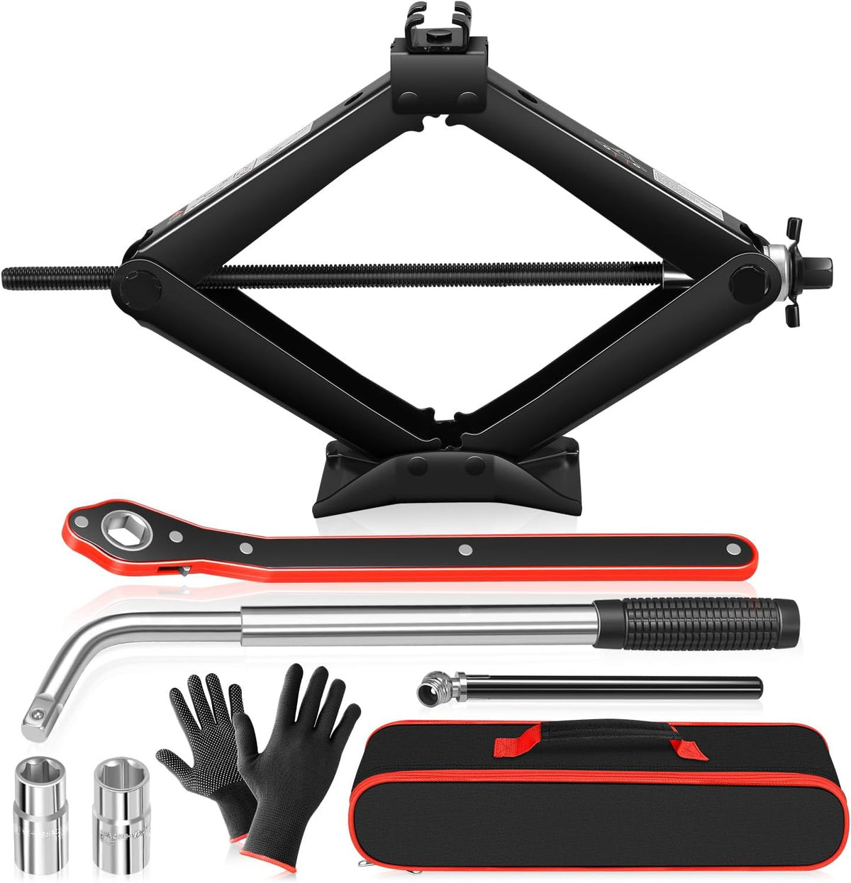 Auto Dynasty Car Jack Kit, 2 Ton Scissor with Lug Wrench for SUV & Sedan