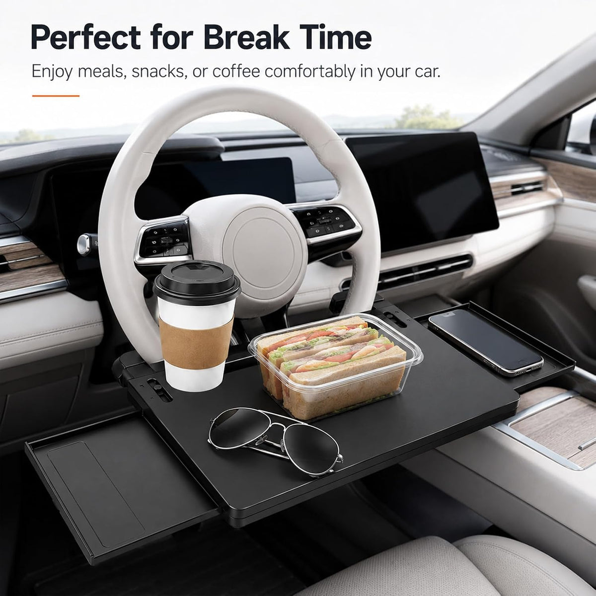 2‑in‑1 Extendable Steering Wheel Tray, Adjustable Car Desk