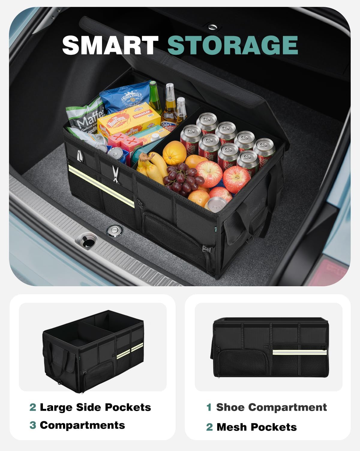 FLORICH Trunk Organizer with Breathable Shoe Storage for Suv, Waterproof Car Organizers Collapsible, Large Trunk Organizer Back Seat Storage for Car