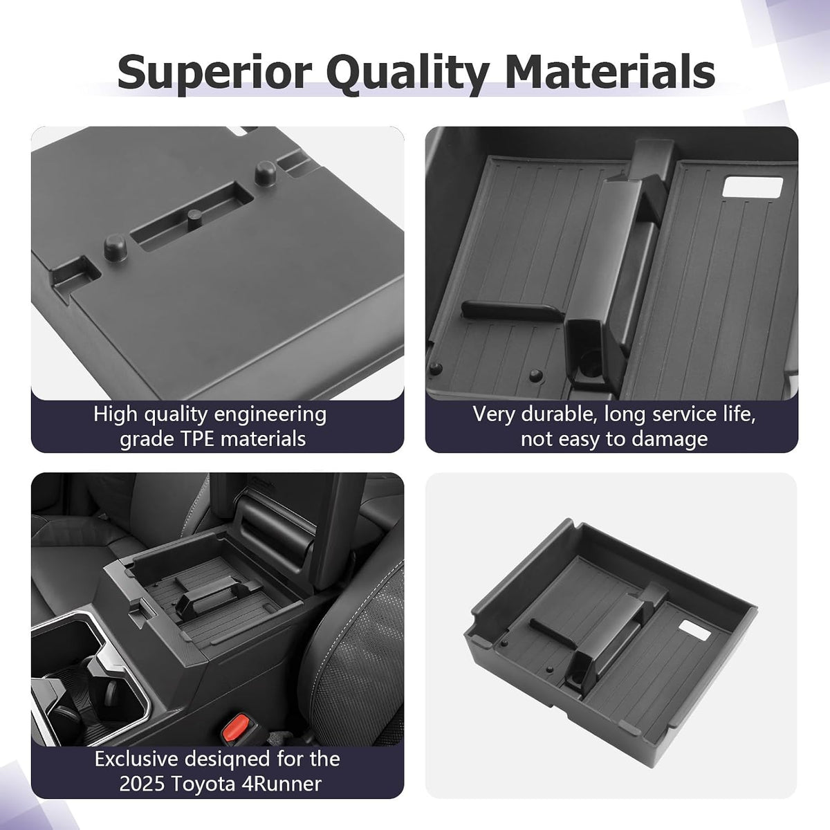 LUWU Center Console Organizer for 2025 2026 Toyota 4Runner (6th Gen) Interior Accessories Armrest Storage Box Glove Organizer Tray Insert ABS Material 2025 2026 4Runner Accessories with Handle