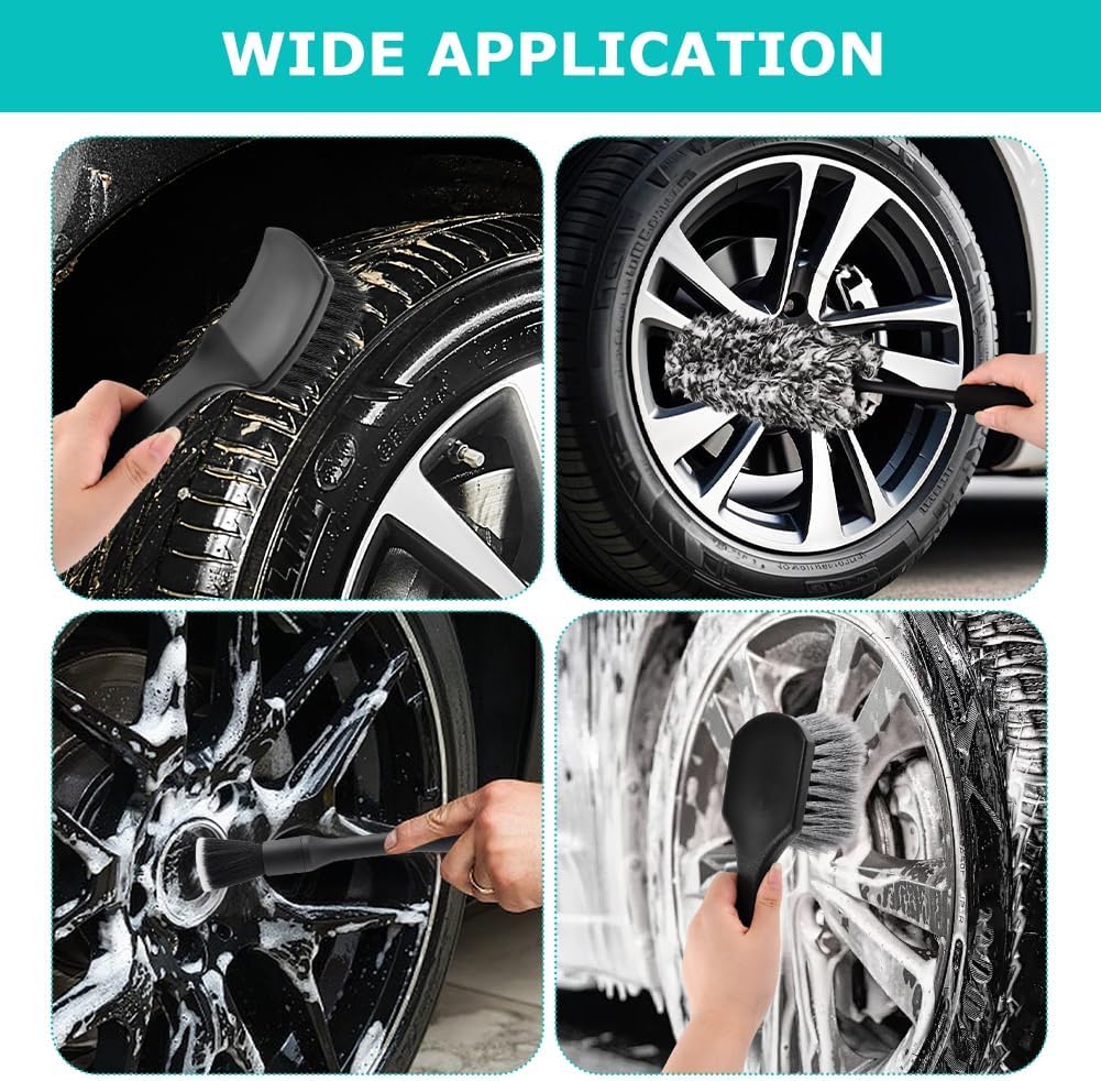 9-Piece Car Wheel & Tire Cleaning Brush Kit, Soft-Bristle Wheel Brushes, Microfiber Flat Brush, Detailing Brushes & Cleaning Pads for Cars, Trucks & SUVs