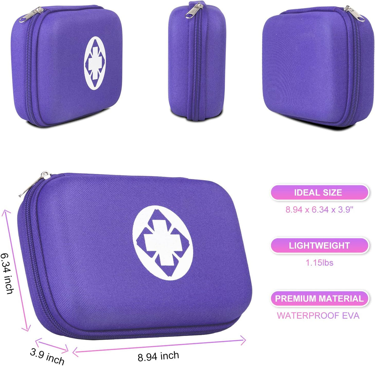 First Aid Kit 277PCS Car Home Camping Essentials Purple Emergency Kit