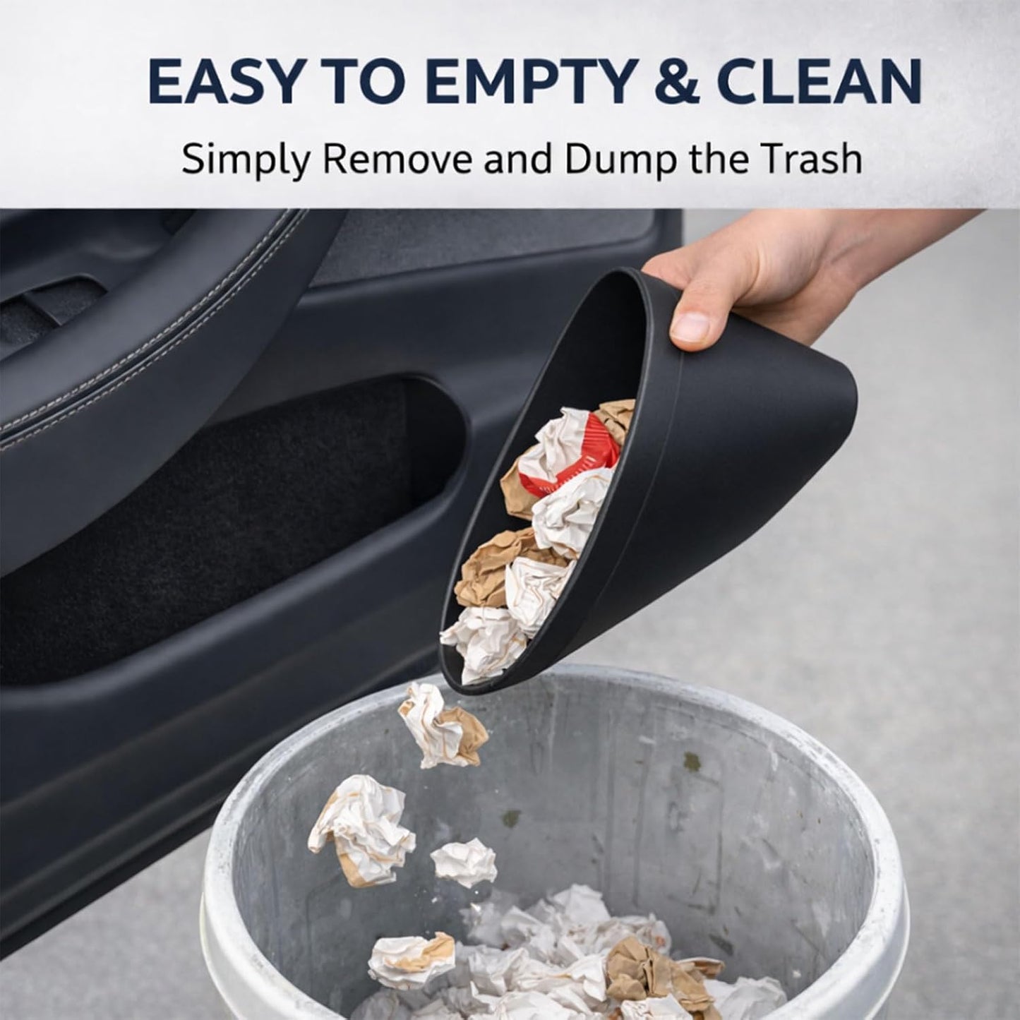 Front Door Trash Bin for Tesla Model Y Juniper 2025+, Side Door Portable Garbage & Storage Organizer, Hands-Free Toss Design, Waterproof Flexible TPE, Easy Clean, Interior Accessories, Black – 2 Pack