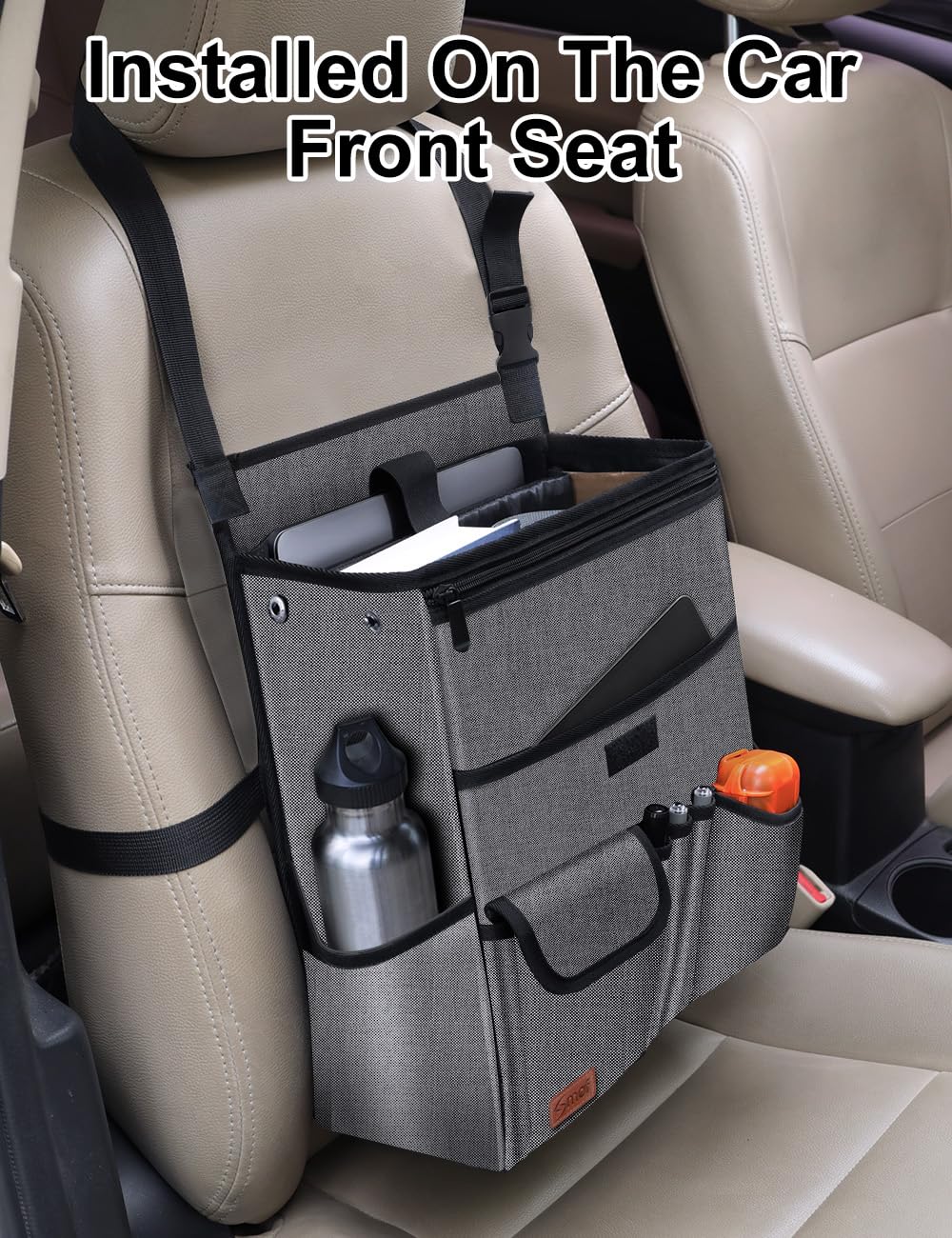 Smof Car Organizer for Front Seat, Passenger Seat, Backseat - Hanging Car Seat Storage Organizer,Multiple Pockets Car Seat Organizer with Separately Pokect for Laptop, Cup Holde & Travel Accessories