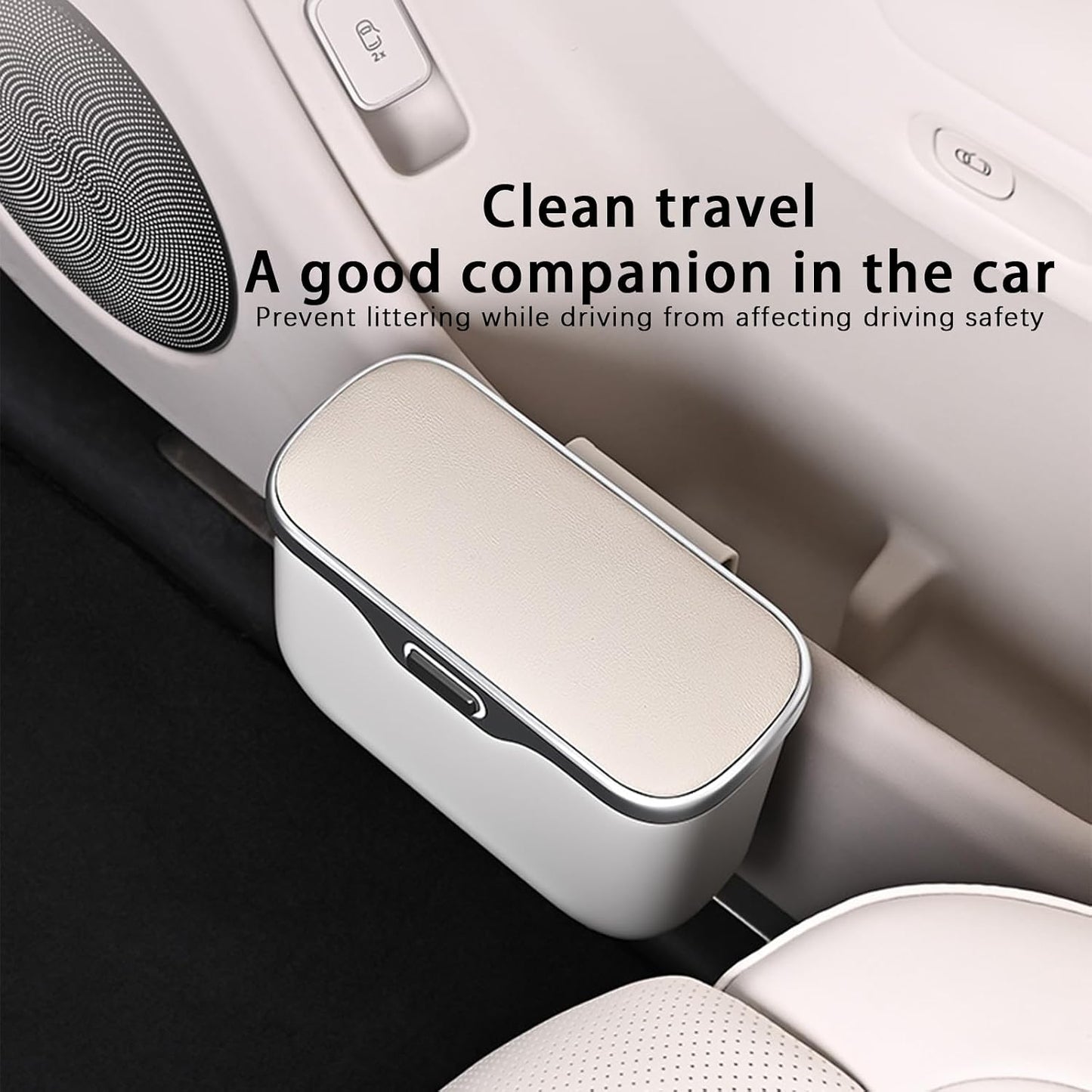 Car Trash Can with Lid, Leakproof Auto Garbage Bin, Waterproof Car Trash Bag Holder with PU Leather Top for Back of Seat/Door, Fit for SUVs, Sedans, Trucks Black