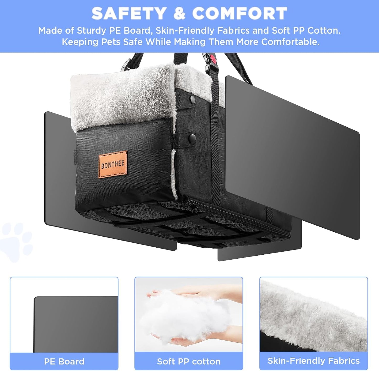Center Console Dog Car Seat for Small Dogs,Washable Foldable Console Booster Seat for Puppy Car Seat with Safe Protection Hooks Adjustable Straps and Storage Pocket Pet Up to15lbs