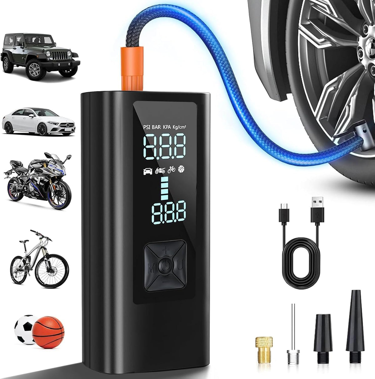 BZY Tire Inflator Portable Air Compressor 5X Faster Portable Air Pump for Car Tires with Powerful Battery 180PSI Cordless Air Pump with Digital Pressure Gauge for Cars Bike & Motorcycle Tires Ball