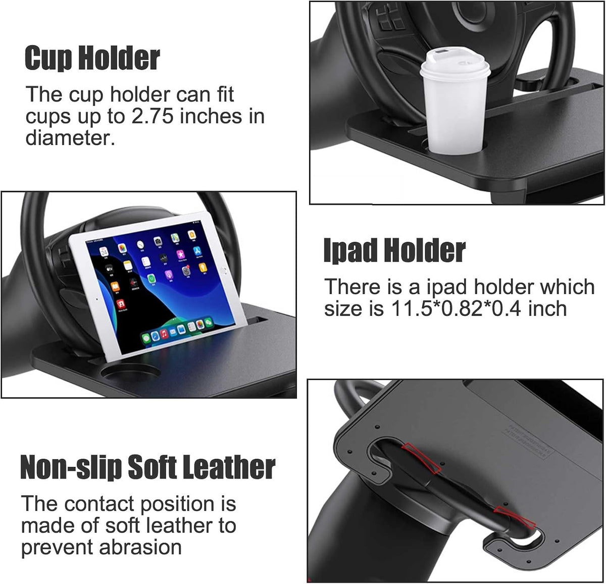 Double-use Steering Wheel Tray(14.5*11inch), Car Food Trays for Eating with Drinks Holder, Car Trays for Eating for Pad Laptop, Multipurpose Travel Car Accessories, Fits Most Vehicles Steering Wheels