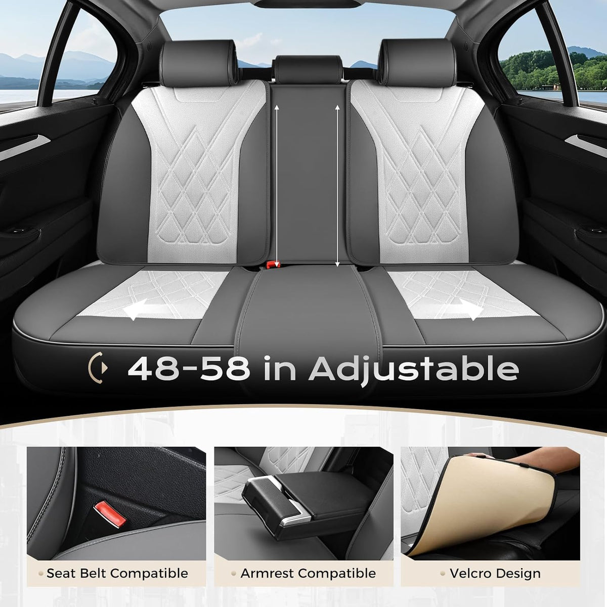 Coverado Car Seat Covers Full Set, Seat Covers for Cars, Front Seat Covers and Back Seat Cover Waterproof Leather Automotive Seat Cover, Universal Car Interior Protectors for Most Cars Light_Gray