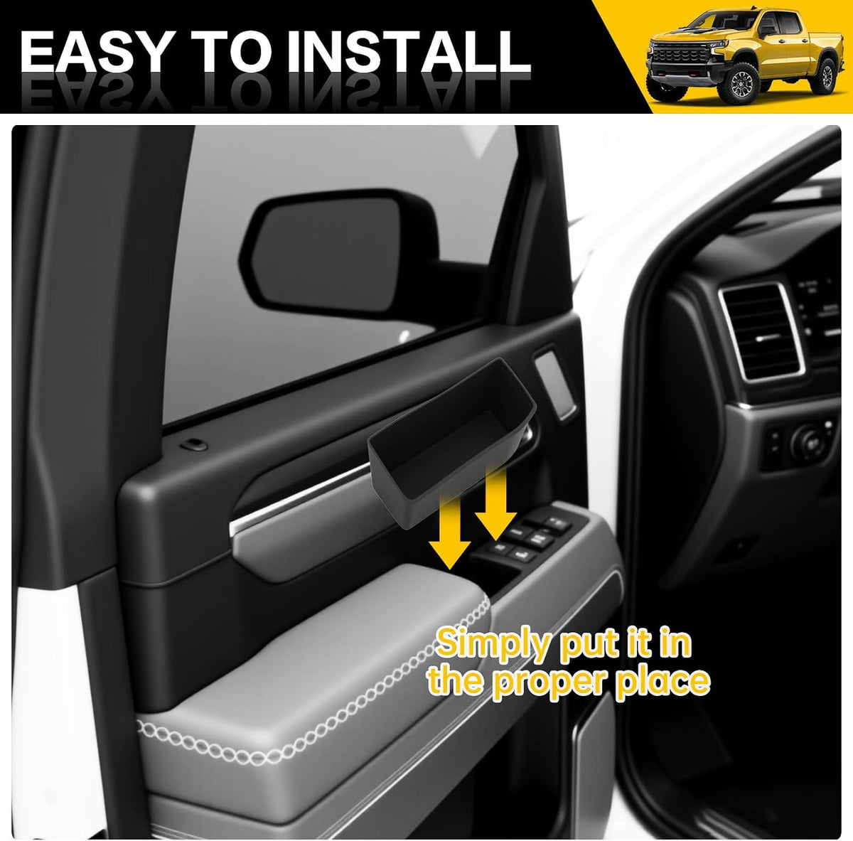 4PCS Door Handle Organizer for 2022-2025 Chevy Chevrolet Silverado/GMC Sierra Front & Rear Door Side Storage Box Phone Pocket Tray Inserts Accessories