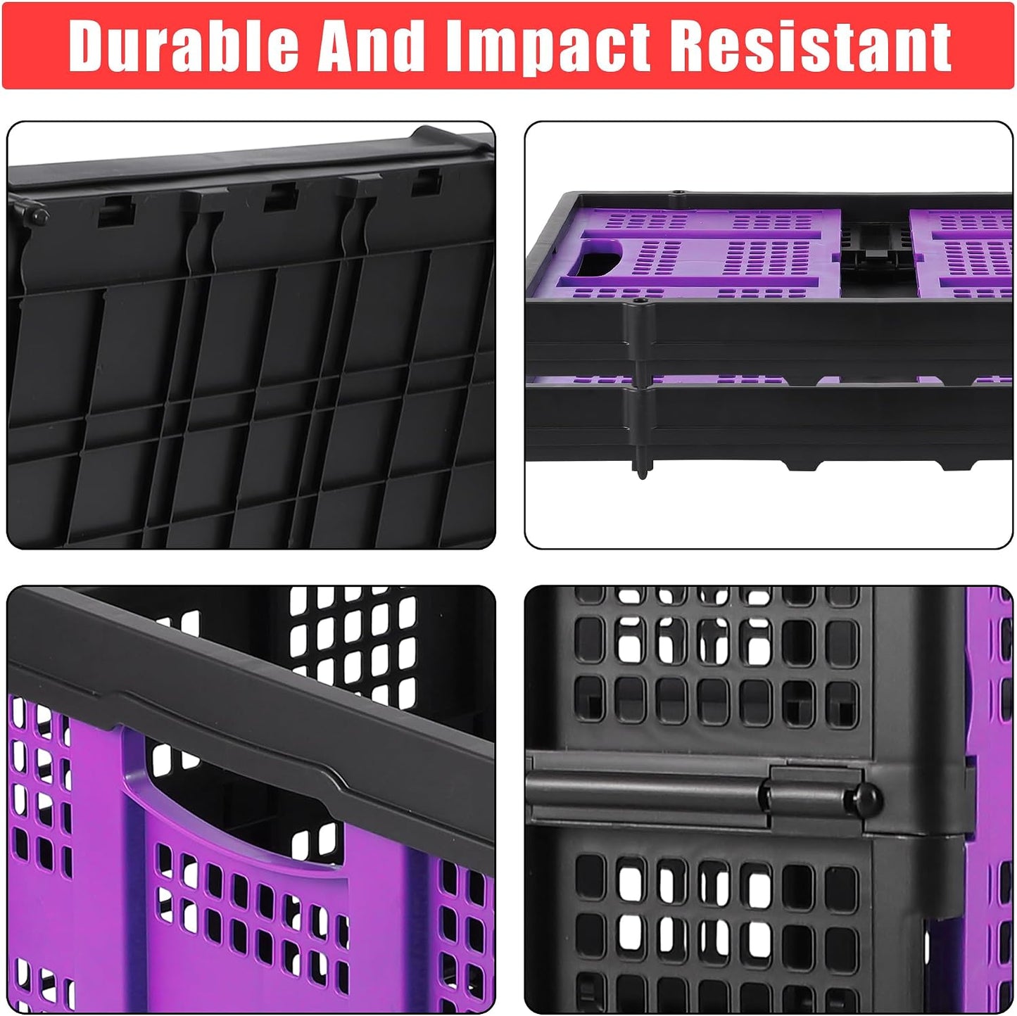 55L Closet & Home Organizer Box, Collapsible Storage Crates Stackable, Folding Plastic Baskets for Clothes and Toys, Space-Saving Utility Containers, Purple