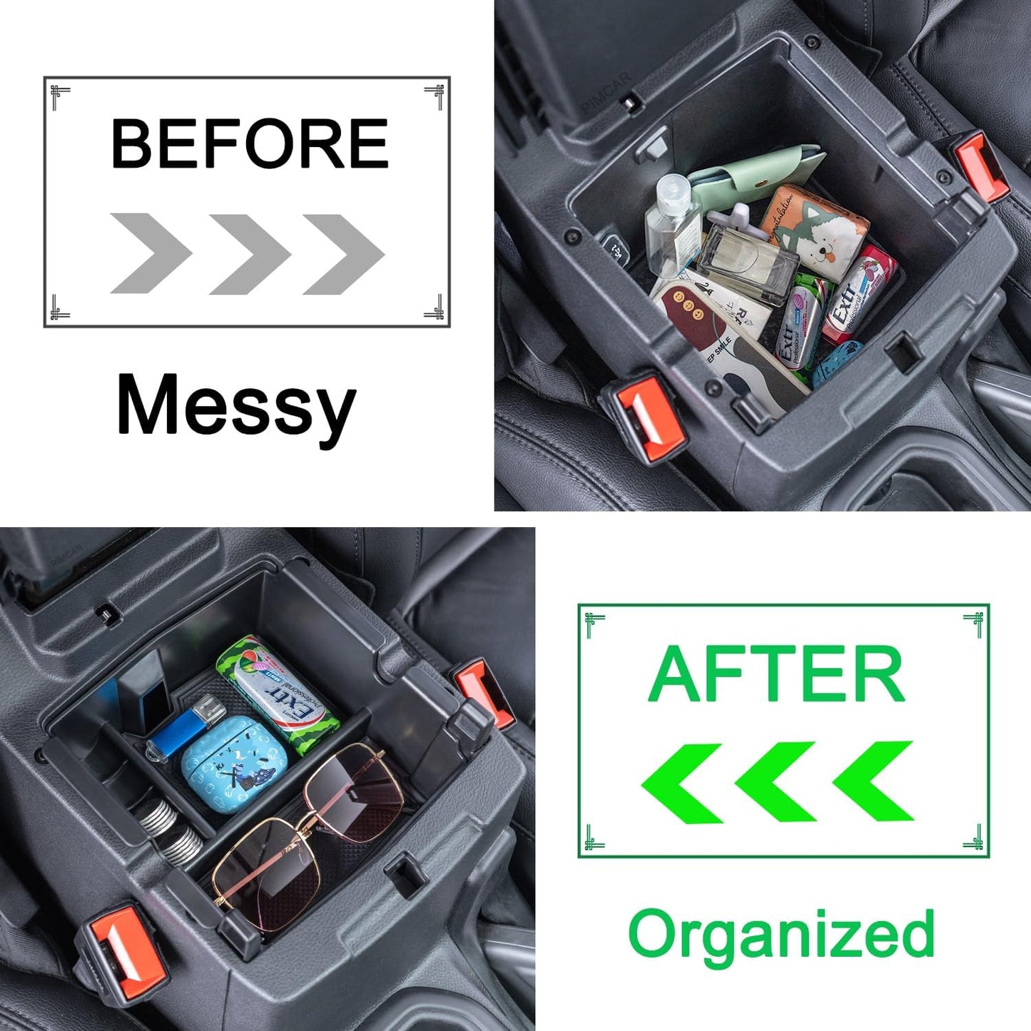 PIMCAR Center Console Organizer for Jeep Wrangler JL/JLU (2018-2026) & Gladiator JT (2020-2026) | Armrest Storage Tray | Interior Accessories (Not for JK/JKU) | Black Liner Trim