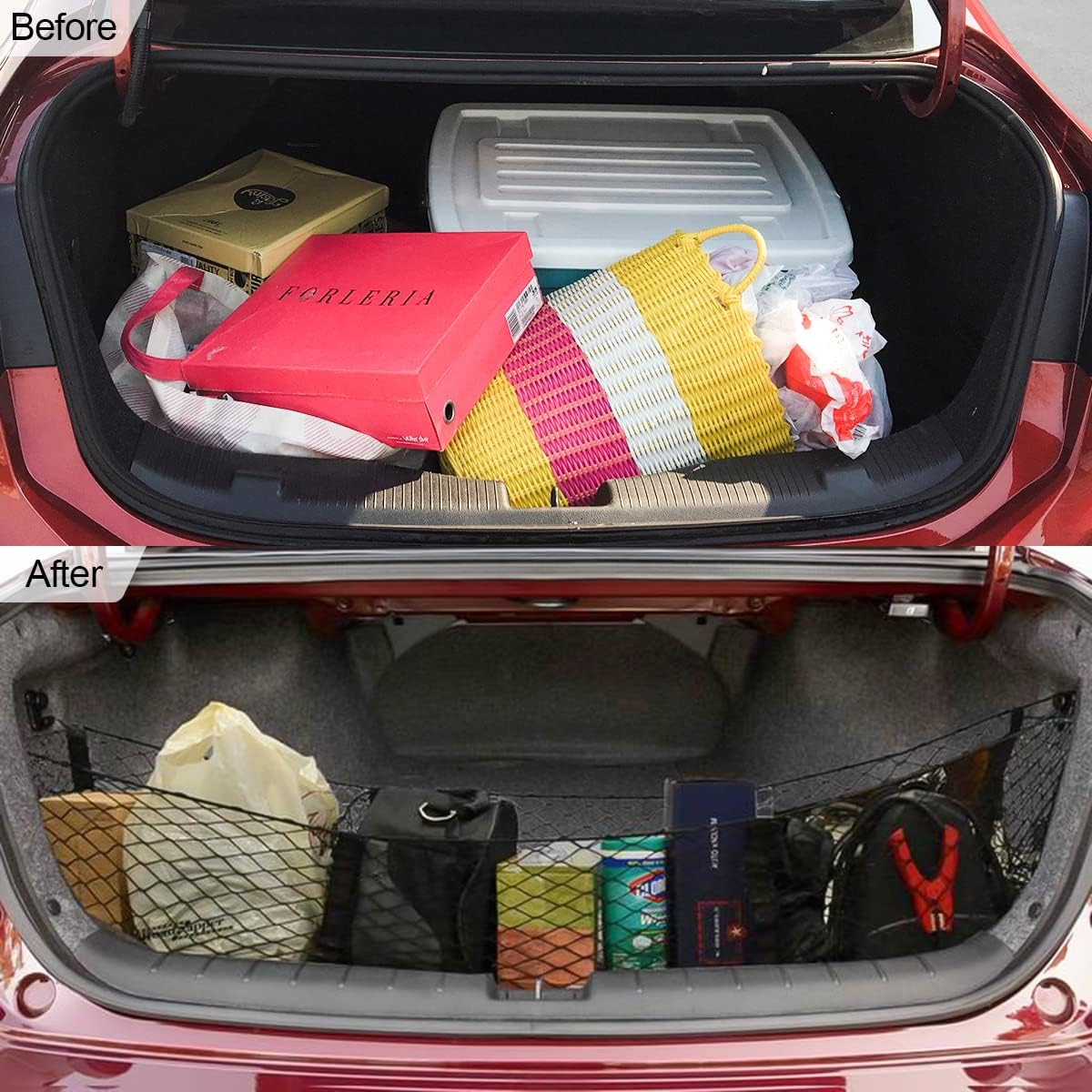3-Pocket Car Trunk Cargo Net with Carabiners