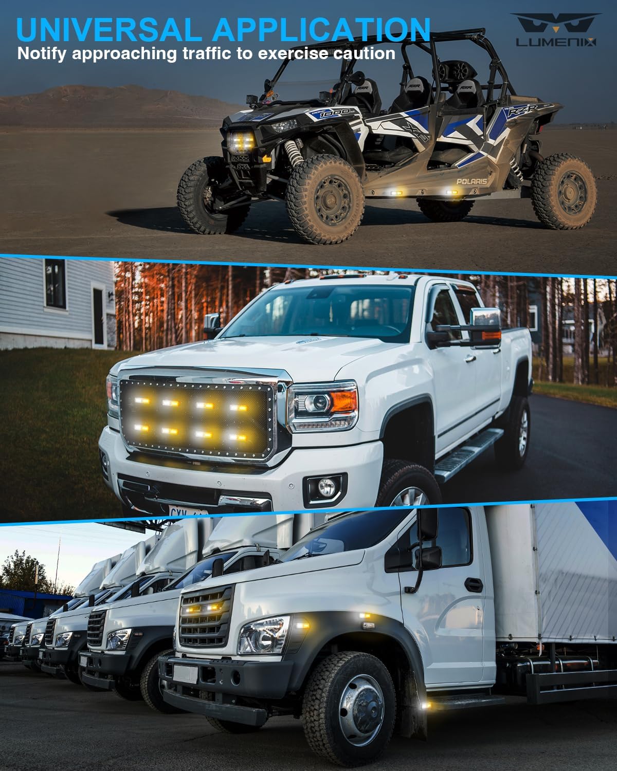 LUMENIX Grille Strobe Light Kits for Trucks, 12-LED Surface Mount Ultra Slim Emergency Hazard Warning Lights Head for Construction Vehicles Cars - White Amber