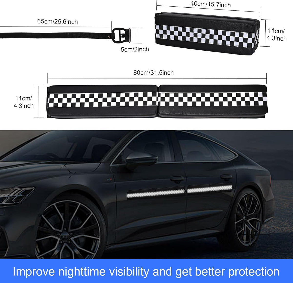 Hivexagon Magnetic Car Door Dent Protector - PU Leather Removable Soft Cushion Protector for Non-Aluminum Cars Doors, Prevents Dents and Scratches for Vehicles (Black)-2PACK