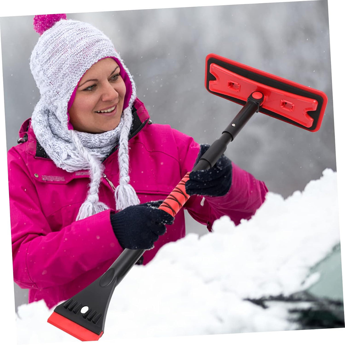 Garneck Detachable Extendable Car Snow Scraper and Brush Lightweight EVA Foam Snow Removal Tool for Windshield Non-Damaging Ice Scraper for Cars SUVs and Trucks