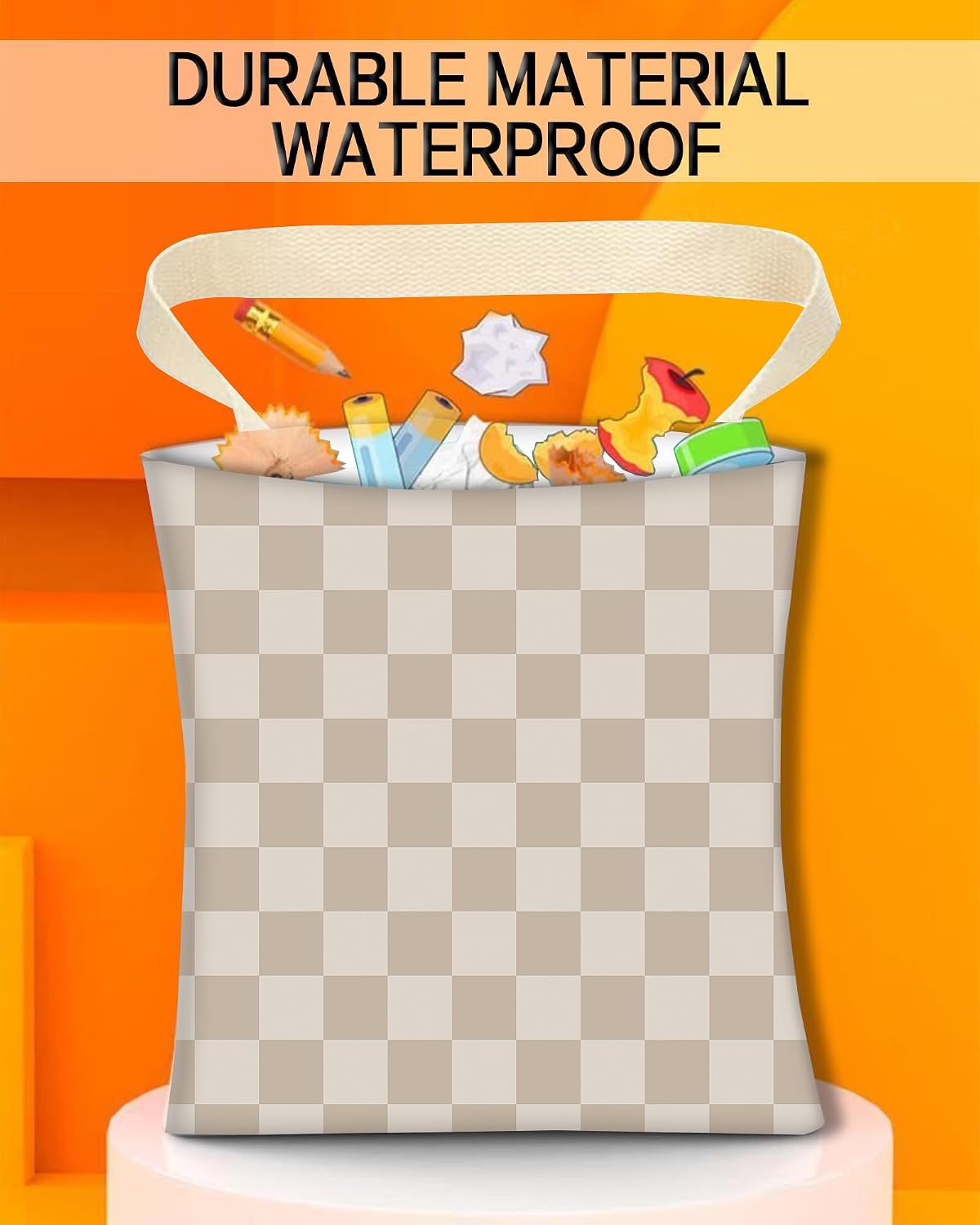 Car Trash Can, Durable Hanging Car Trash Garbage Bag, Cute Automotive Garbage Cans Organizer, Luxury Beige Checkerboard