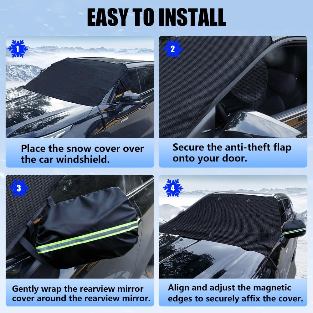 Car Windshield Cover for Ice and Snow, Windshield Snow Cover, Performance Brake Kits with Side Mirrors Cover for Snow, Ice, UV Fits Most Cars, Trucks, Vans, SUVs, Black