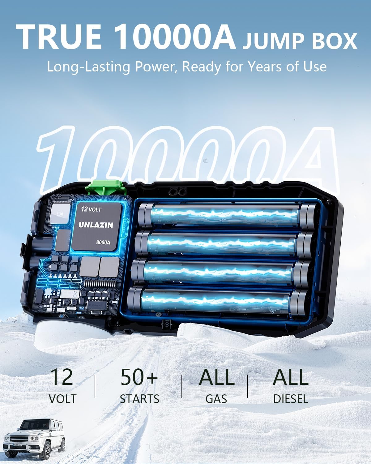 X8 10000A Portable Jump Starter with Force Start, All Gas & Diesel Engines
