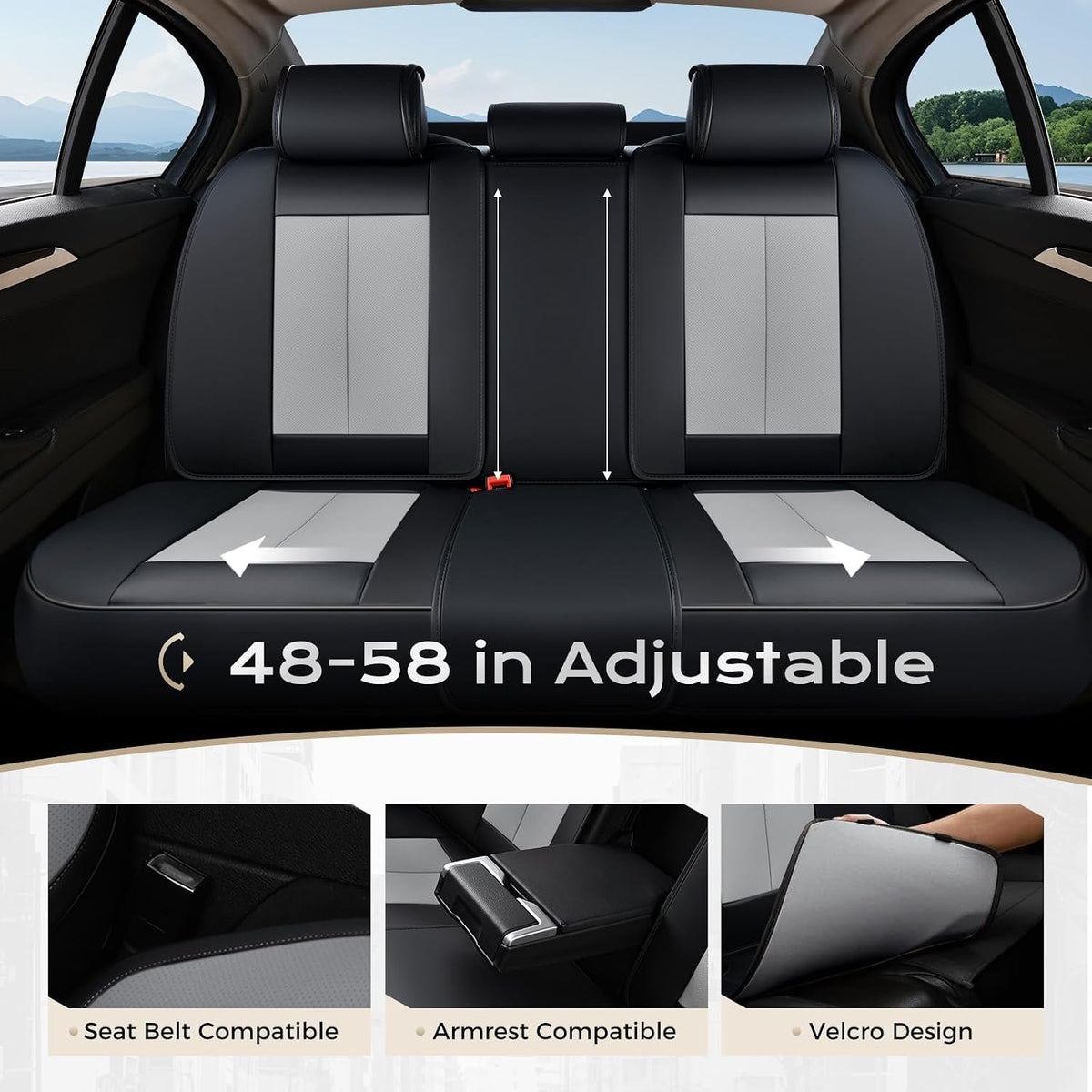 Coverado Car Seat Covers Full Set, Car Seat Protector Waterproof, Nappa Leather Car Seat Cushion, Seat Covers for Cars, Front Seats and Back Universal Fit for Most Cars