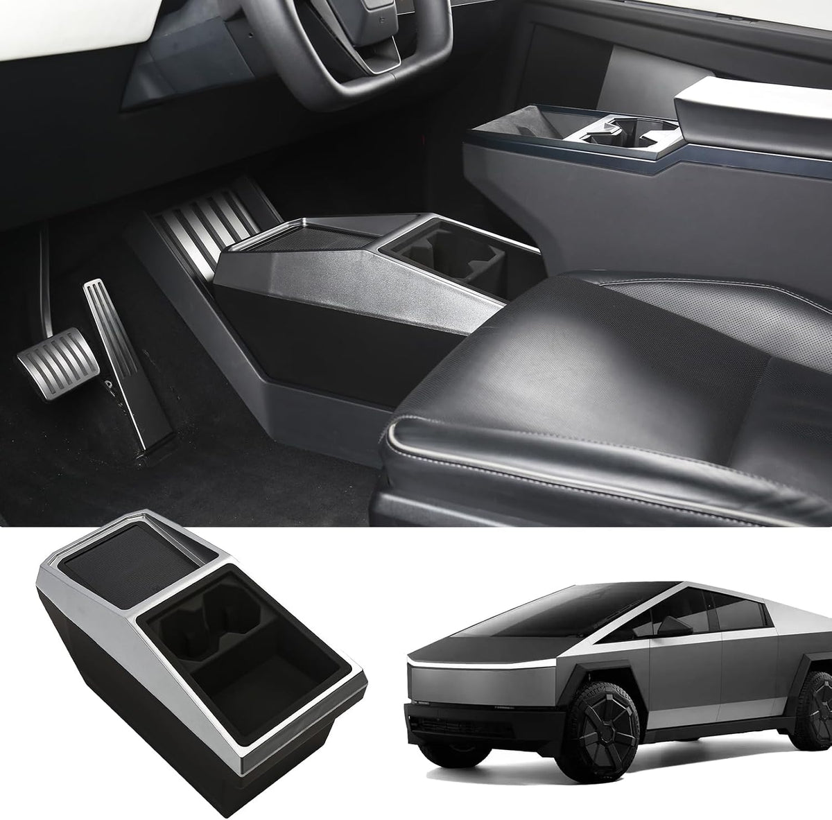 Floor Center Console Organizer for Tesla Cybertruck 2024-2026, Cybertruck Accessories Interior Storage Box, Double Layer Tray Insert, Anti-Slip TPE Console Organizer